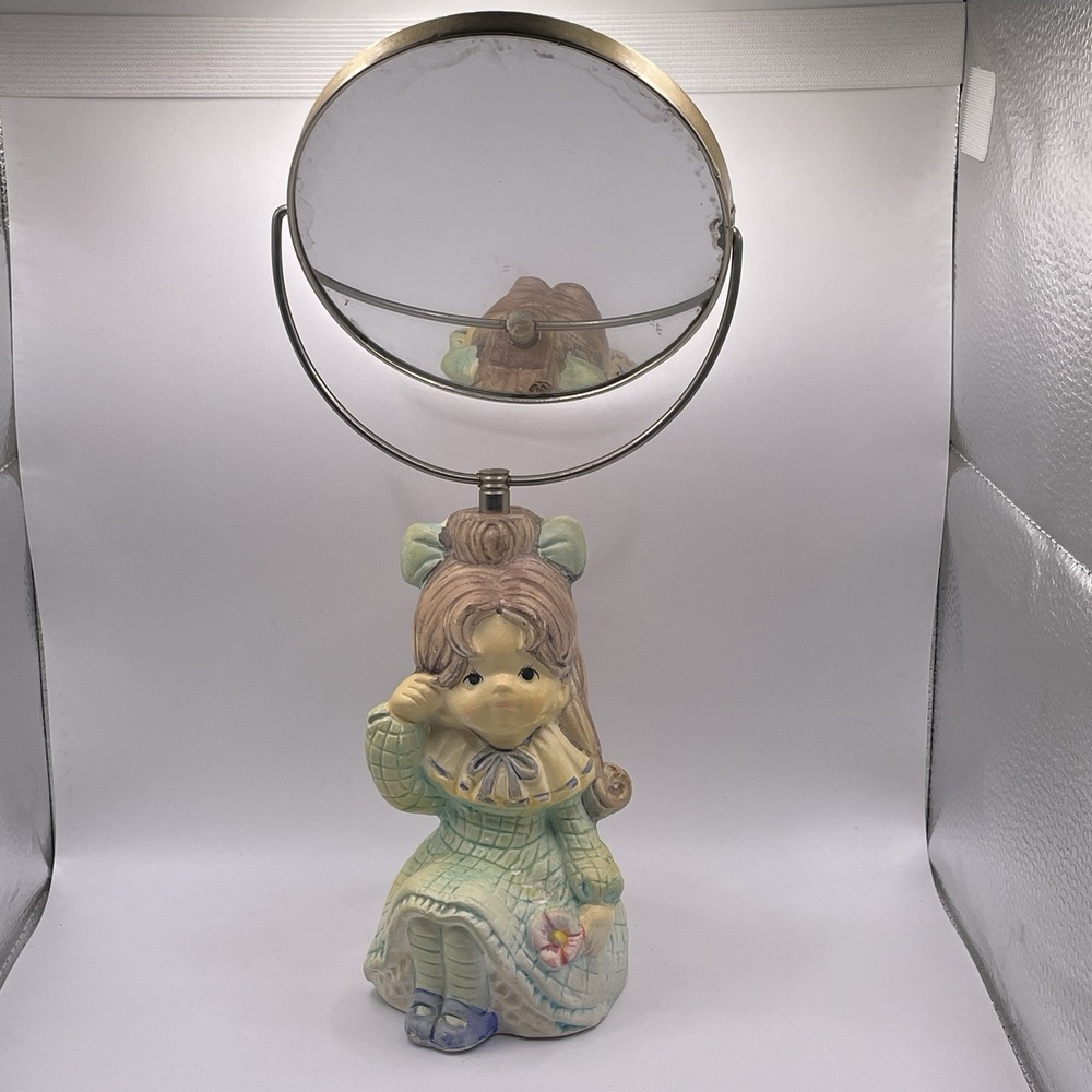 Vintage 1972 Holiday Fair Ceramic Girl Vanity Mirror Two Sided Made in‎ Japan